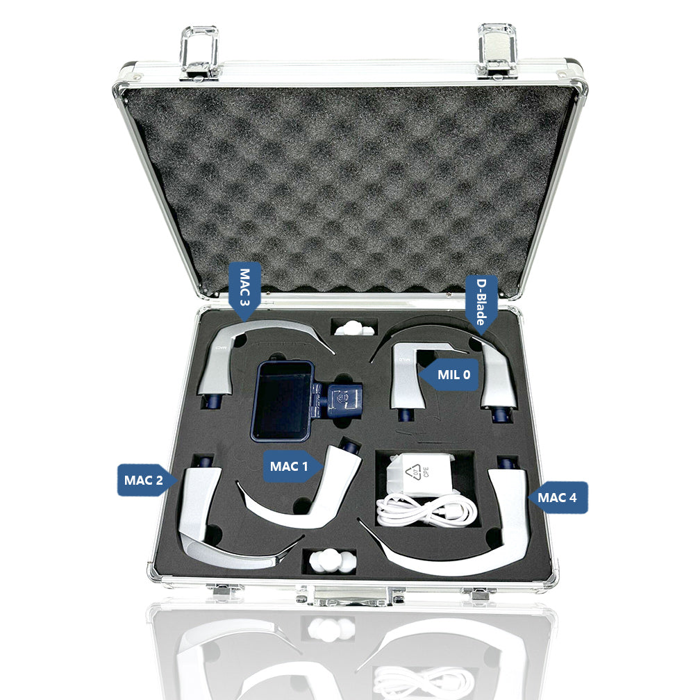 Videolaringoscópio reutilizável para intubação, tela de 3,5 polegadas com 6 lâminas opcionais.