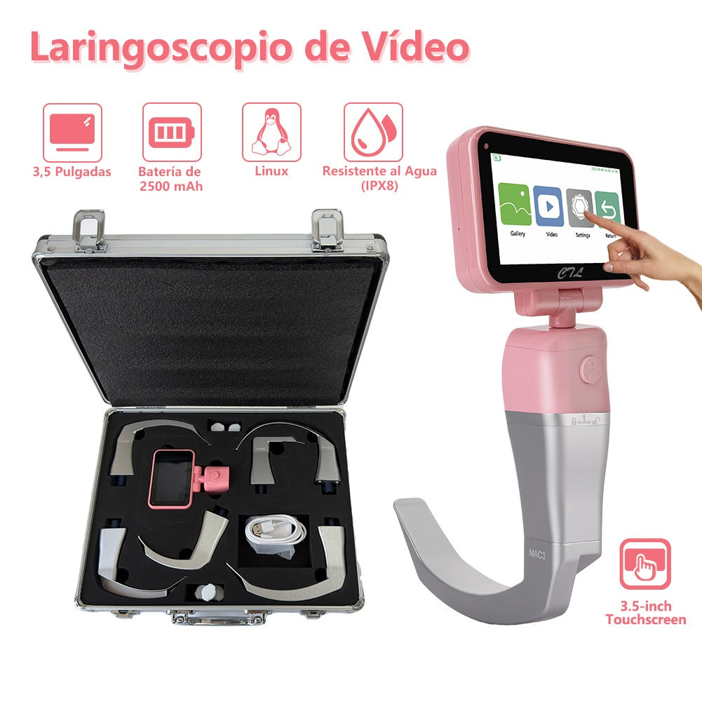 Videolaringoscópio reutilizável para intubação, tela de 3,5 polegadas com 6 lâminas opcionais.